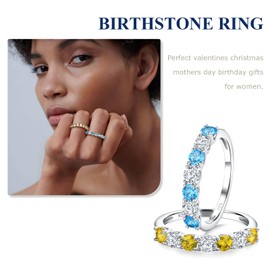 AGRULE Citrine Eternity Band Stackable Anniversary Wedding Ring 925 Sterling Silver Cubic Zirconia Crystal Engagement Rings 7 Stone Half Eternity Band Rings for Women, Size 10