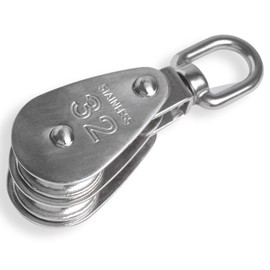 Double Block Cable Pulley Stainless Steel 32 mm Stainless Steel Block with Rotating Swivel Pulley Rope Block V2A AISI304 Breaking Load (BS) = 1160 kg HEAVYTOOL®