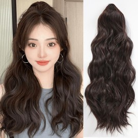 HAIRCUBE Ponytail Wig, Curly, Long Hair Extension, Ponytail, Curly Hair, 19.7 inches (50 cm), Point Wig, Natural, Dark Brown
