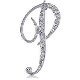 ETHOON - Broche con forma de letra, inicial de diamantes de imitación para mujer, manualidades plateadas de la A a la Z, Metal
