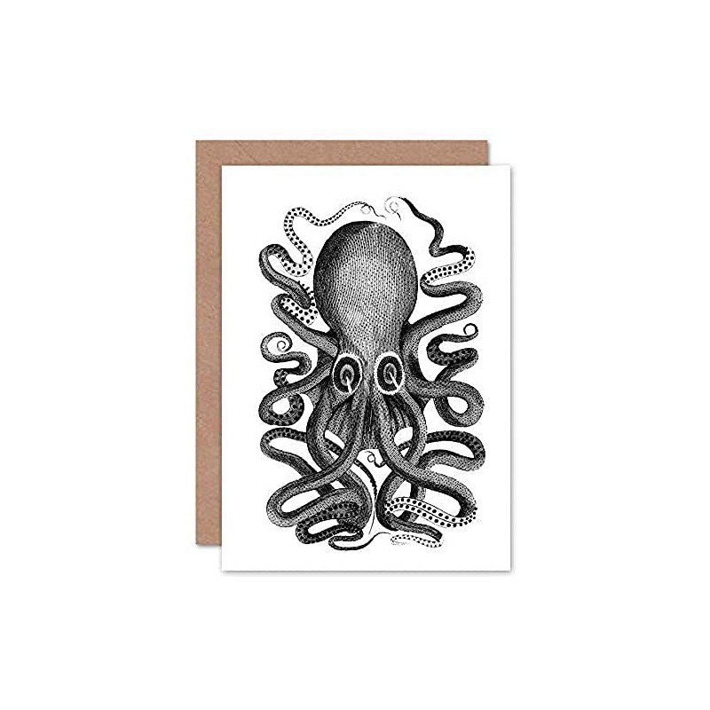 Wee Blue Coo Octopus Vintage Illustration Greeting Card With Envelope