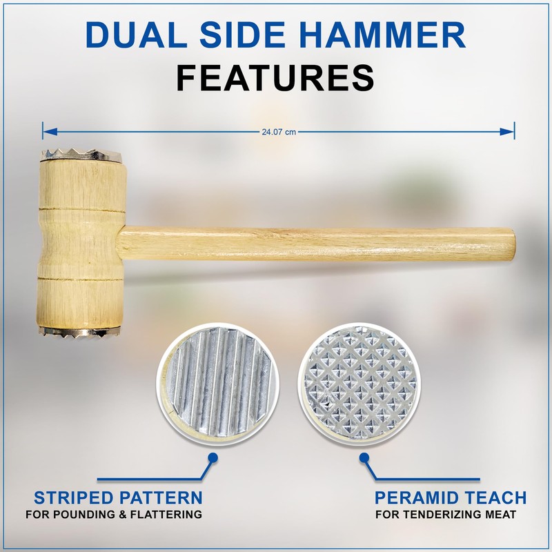 Meat Tenderizer - Meat Hammer, Mallet Pounder,Double-Sided Wooden Handle for