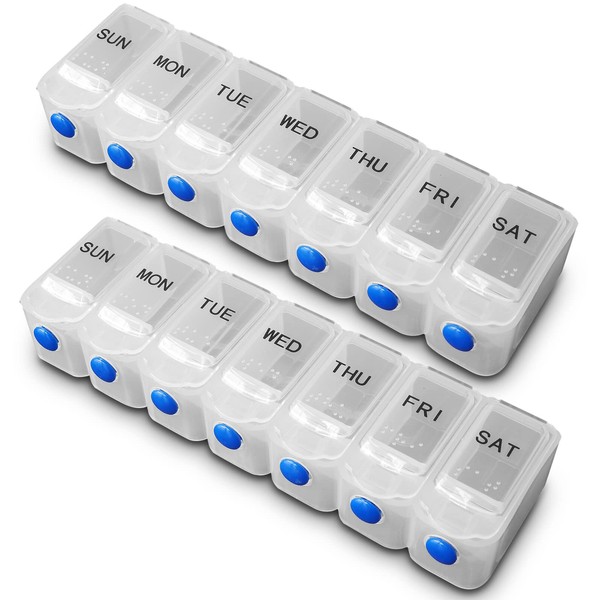 RE-GEN Pill Organizer Storage Box with Push Button Small 17 x 5 x 3 cm Pack of 2