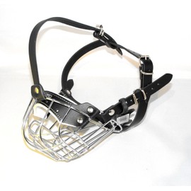 Strong Metal Wire Basket Dog Muzzle for Bully XL, American Bully & Other (B5, Siver Black Leather)