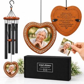 34Inch Memorial Wind Chimes for Outside,Sympathy Wind Chimes for Loss of Loved One,with 3 Inch Heart Photo Frame,in Memory of Mom Dad, Deep Tone Bereavement Gift,Remember Condolence Gift for Funeral