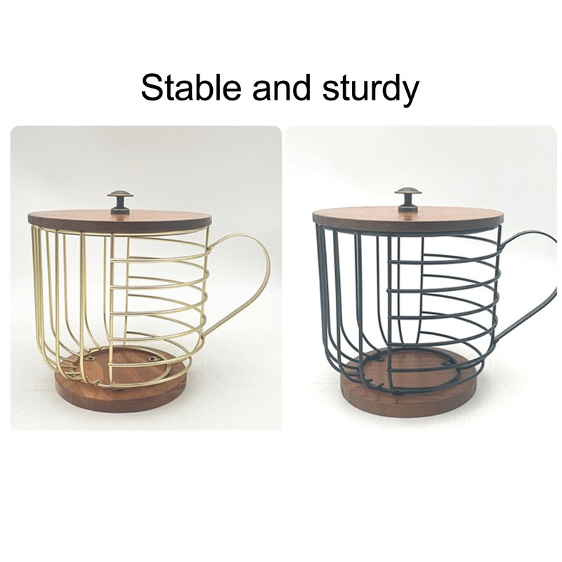 Coffee Pod Holder Iron Large Capacity Space Saving Wooden Base