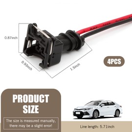 Polcatay 4 PCS Car Fuel Injector Connector, Standard Specification Injector Socket with Extended Pigtail Wiring Harness, Waterproof Shell + Copper Core Plug, Universal for Most Cars (Black)