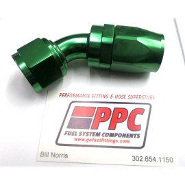 Performance Plumbing Components 08 an 45 Degree Swivel Hose End Show Polished Green Anodized Aluminum