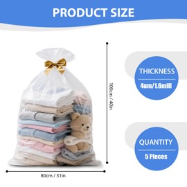 Origuuds Large Clear Plastic Storage Bags, 31" x 40" Food-Grade Clear Plastic Flat Open Poly Bags for Blanket, Pillows, Seasonal Clothing, Comforter and Basement Storage (1.6 Mil/5 Count)