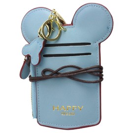 KOYOKOMA Pass Case, IC Card, Commuter Holder, Cute, Stylish, Ears, Commuting to Work or School, Bag, Ticket Gate, Neck Bag Included Case (Blue)
