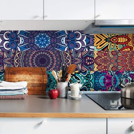 TUOKING 13 Strips Stair Stickers, PVC Home Decor Decals, Self-Adhesive Refurbished Staircase Murals, 39''L x 7''W, Tiles Pattern (Mandala Style)