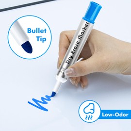 maxtek Whiteboard Markers Bullet Tip, Dry Wipe Pens for Whiteboard Flip Chart, Low Odor Whiteboard Pens, White Board Markers Erasable for School Office Home - Assorted Colours (Pack of 10)