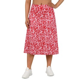 ANIVIVO Women's Midi Length Skorts Skirts with Pockets Modest Skirts 28" Long Knee Length Athletic Skorts(Red White Floral M)