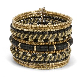 SPUNKYsoul New! Boho Metal Black and Gold Cuff Bangle Bracelets for Women l Collection (Gold & Black)