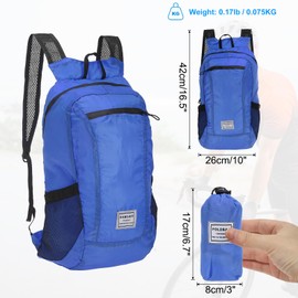 [PATIKIL] Hiking Backpack 15L-20L Packable Lightweight Backpack Daypack Foldable Outdoor Climbing Cycling Backpacking Shoulder Bag for Men Women Blue, blue
