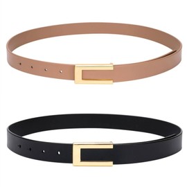 YooAi Womens Leather Belt Skinny Waist Belt for Dresses Jeans Pants with Gold Buckle Black+Khaki 115