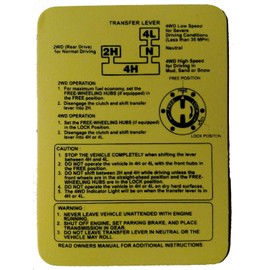 Minuteman Signs | Suzuki Samurai 4WD Instruction Card (Lifetime) Transfer Case Shifter Instructions Outdoor Grade Polyethylene(Yellow)