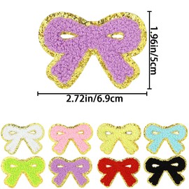 16 parches de felpilla con bordes dorados, parches bordados de felpilla para planchar con lazo colorido, parches bordados con purpurina, parches bordados, parches de chenilla para sombreros, mochilas,