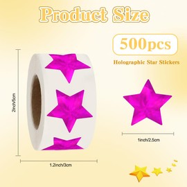 Star Stickers, 500 PCS Holographic Star Stickers, 1 Inch Self Adhesive Metallic Glitter Foil Sticker Sparkly Sticker for Kids Reward, Behavior Chart, School Student Teacher Office Supplies Rose Red