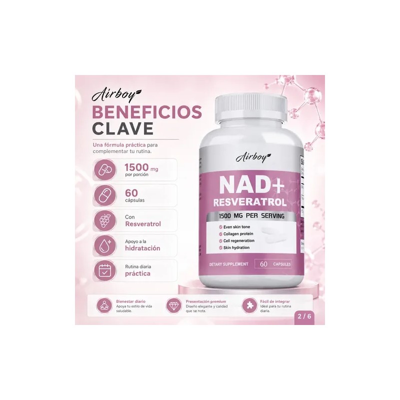 Cápsulas Nad+ Resveratrol 1500mg Frasco 60 Piezas Adulto