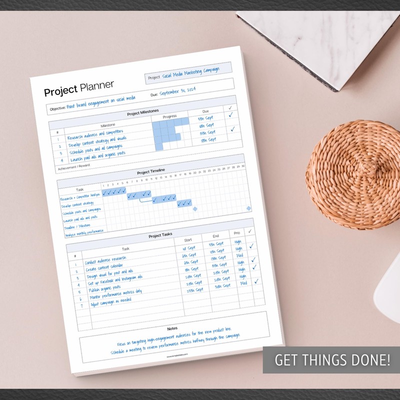 Project Planner Notepad - Project Management Organizer Desk Pad -