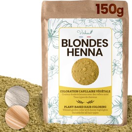 VIRHEA Blonde Henna 150 g - Natural Blonde Henna Hair Colour for Radiant Golden Blonde - Plant Hair Colour without Chemicals for Healthy, Shiny Hair - Ideal for Medium Blonde, Honey Blonde and Copper
