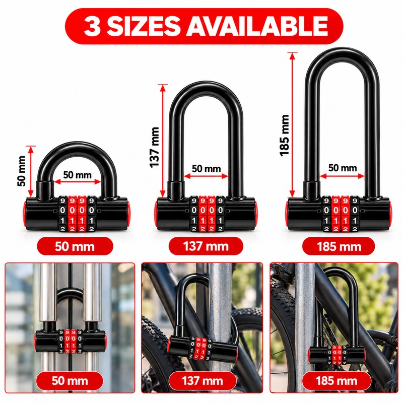 Combination U-Lock with Keyless Combination – Zinc Alloy Extended Shackle