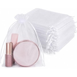 Bolsas de Organza 100 Piezas, Bolsitas de Tela con Cordón 10 x 15 cm, Bolsas Transparentes para Joyería, Dulces, Recuerdos, Regalos, Bodas y Fiestas, Color Blanco