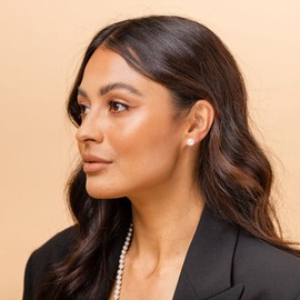 PAVOI 18K Gold Plated Sterling Silver Round Stud White Simulated Shell Pearl Earrings - 8mm