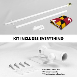 UD_G128 Combo Pack: 6 Ft Tangle Free Aluminum Spinning Flagpole (White) & Maryland MD State Flag 3x5 Ft, ToughWeave Series Embro