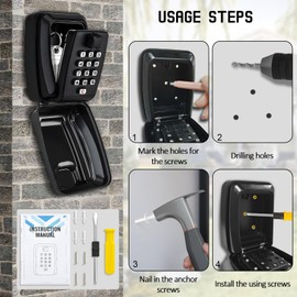 Kizaten Wall Mounted Key Safe, Key Lock Box with Resettable 12-Digit Code, Weatherproof Cover Security Key Box for Outside Home Office
