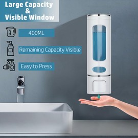 GKSCXEXE 400ML Wall Mounted Soap Dispenser Bathroom, Shampoo and Conditioner Dispenser, Shower Gel Dispenser Kitchen Dish Soap Dispenser Wall Hand Wash Dispenser for Home, Hotel, Restaurant (White)