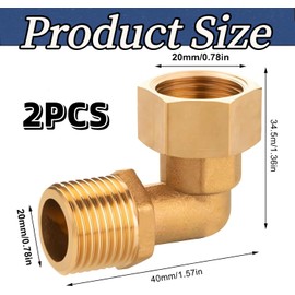 Pack of 2 Brass Movable Screw Connections, 1/2 Inch Brass Angle 90° 1/2 Inch IG/AG Screw Connection, DN15 90 Degree Angle Fitting with Seal for Water Installations and Central Heating Systems