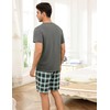Bresdk Men's Short Cotton Pyjamas with 2 Buttons Checked Summer