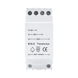 DEWIN DIN Rail Doorbell Transformer, 230V to 8V/12V/24V AC, 8VA Maximum Output, 50Hz, For Wired Doorbell & Compatible With Chime/Smart Door Bell