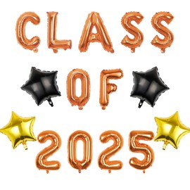 Pargleev Class of 2025 Balloons with Star Hanging Foil Balloons Letter for High School College Congrats Grad Graduation Congratulations Party Decorations Orange