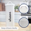 AuldHome Farmhouse Enamelware Straw Holder (White); Rustic Metal Straw Storage