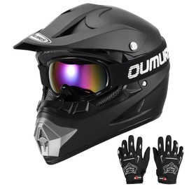 OUMURS DOT Youth Dirt Bike Helmet,Kids ATV Helmets with Gloves Goggles for Youth Boys Girls 5-14 Ages,Four Wheeler Helmet Kids Motocross BMX MX UTV Snowmobile Go Kart Riding Racing Skateboard Black
