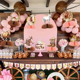 Fangleland 8Pcs Horse Honeycomb Centerpieces Decorations for Girl, Horse Racing Western Cowgirl Themed Table Toppers, Floral Horse Table Decors for Girl’s Birthday Baby Shower Party Supplies