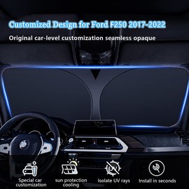 YOFAMO Car Front Windshield Sun Shade Foldable Sunshade Protector Custom Fit for Ford F-250 F250 2017 2018 2019 2020 2021 2022 Interior Accessories Sun Shield Block Heat and Sun(Black)