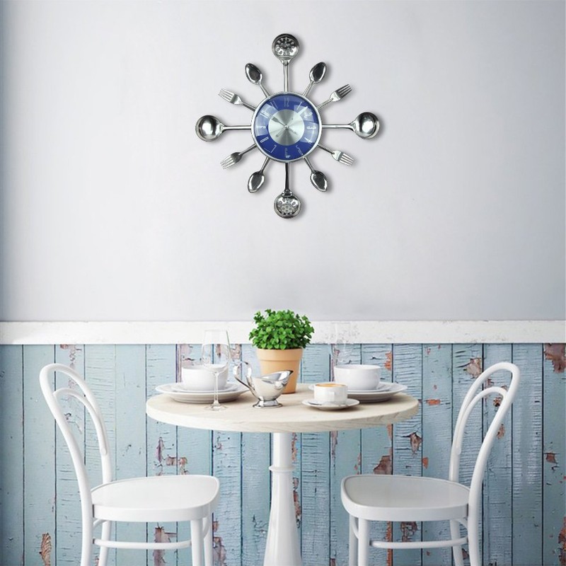Timelike Wall Clock, 18" Metal Cutlery Utensil Kitchen Spoon Fork