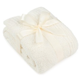 PAVILIA Super Soft Throw Blanket for Couch, Fluffy Cozy Lightweight Cream Blanket, Fuzzy Warm Knit Blanket for Bed Sofa, Beige, 50x60