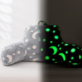 Holawakaka Glow in The Dark Reading Pillow for Sitting up in Bed Sofa Kids Teens, Luminous Moon Stars Backrest Pillow with Arms for Boys Girls Petites, Back Support Cushion for Couch Nursery Playroom