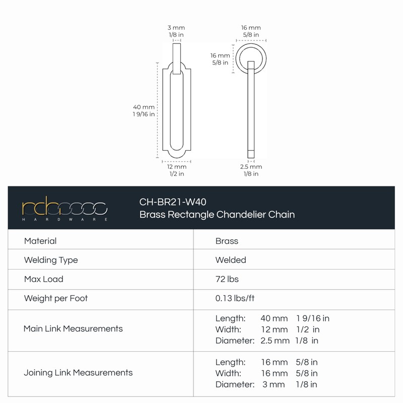 RCH Hardware CH-21-BRZ-3 Brass Chandelier Chain, Bronze (3 Feet)