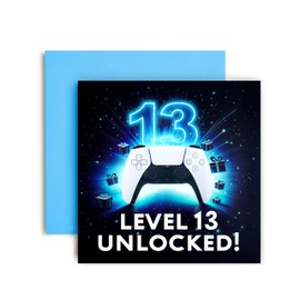 Huxters Gamer 13th Birthday card for Boy - White Blue Starting Level 13 Unlocked Controller Bday for Son Great Grandson Nephew Brother Happy Greetings - 14.8cm (13th)