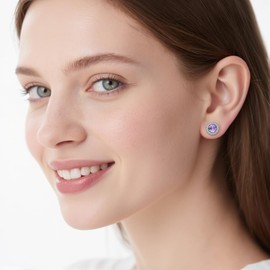 Aurora Borealis Crystal Earrings Sterling Silver Birthstone Stud Earrings Anniversaries Wedding Jewelry Gifts for Women