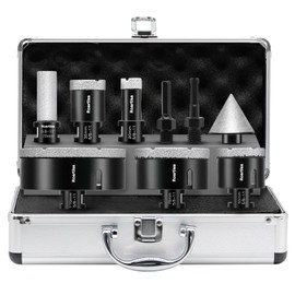 9Pcs Diamond Core Drill Bits Set 5/8"-11 Thread, Porcelain Ceramic Tile Marble Brick Vacuum Brazed Hole Saw Kit (20/35/50/75/100mm Bits+50mm Beveling Chamfer Bit+SDS Shank+Hex Shank)