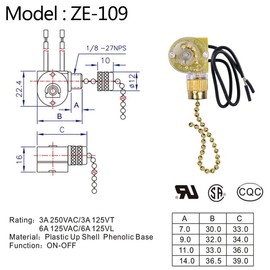 Ceiling Fan Light Switch Zing Ear ZE-109,Two-Wire Control On-Off Compatible with Hunter Ceiling Fans Light Lamps and Wall Lights Replacement(Brass)