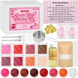 Jcoos Kit De Rubor Casero, Kits Para Crear Colorete En Crema, Sombra De Ojos, Labios Con Acabado Húmedo Con Cera De Abeja, Aceite De Almendras Dulces, Pigmento De 8 Colores, Maquillaje En Borlas,