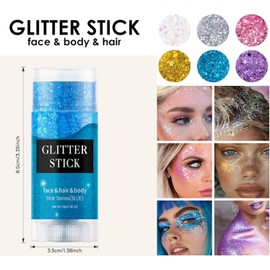 Purpurina para Cara, Brillo Corporal Cara Festival Glitter Face Glitter Stick, Cabello, Maquillaje de Larga Duración con Lentejuelas de Sirena, Maquillaje Halloween